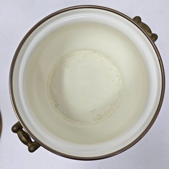 Normandy Taiwan Vintage Lily Floral Enamelware Soup Tureen Pot With Lid & Brass - Picture 3 of 10